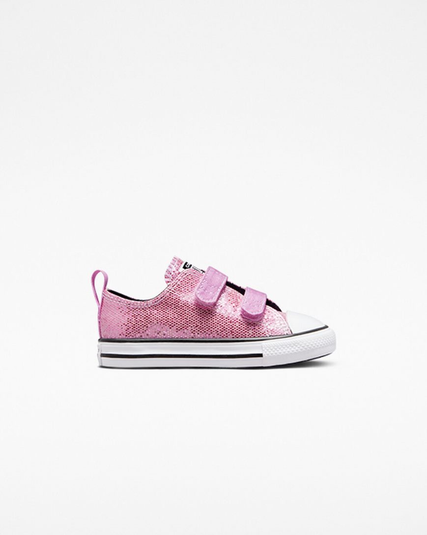 Girls\' Converse Chuck Taylor All Star Easy-On Glitter Low Top Shoes Pink / Black | AU E956CH